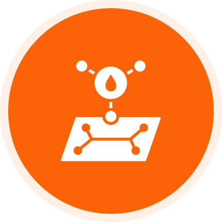 Orange icon with molecule and map symbol