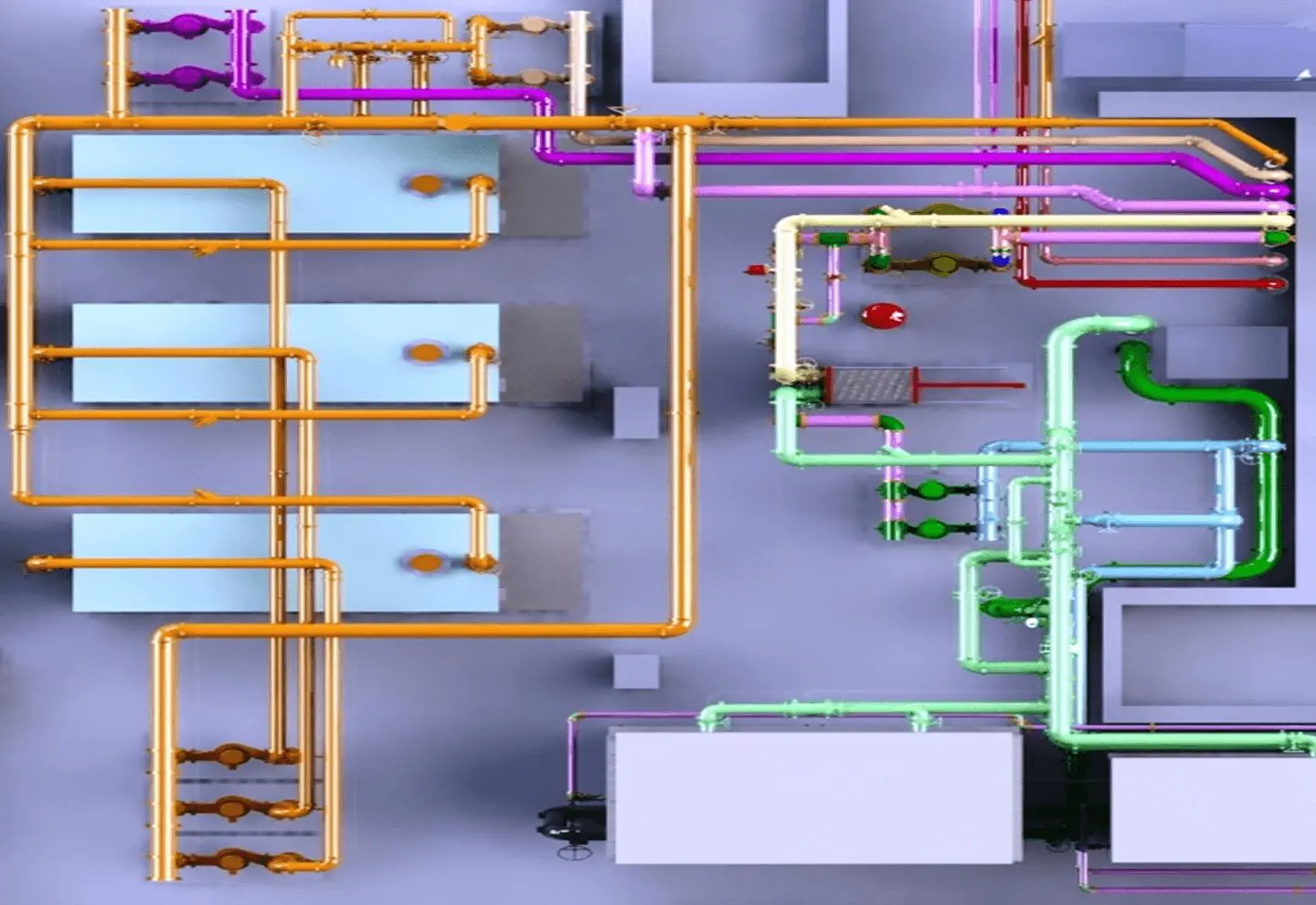 Colorful industrial pipe layout