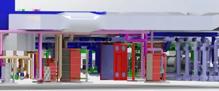 Modern colorful lockers in a bright corridor with white ceiling.