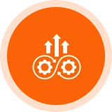 Orange circle with gears and arrows