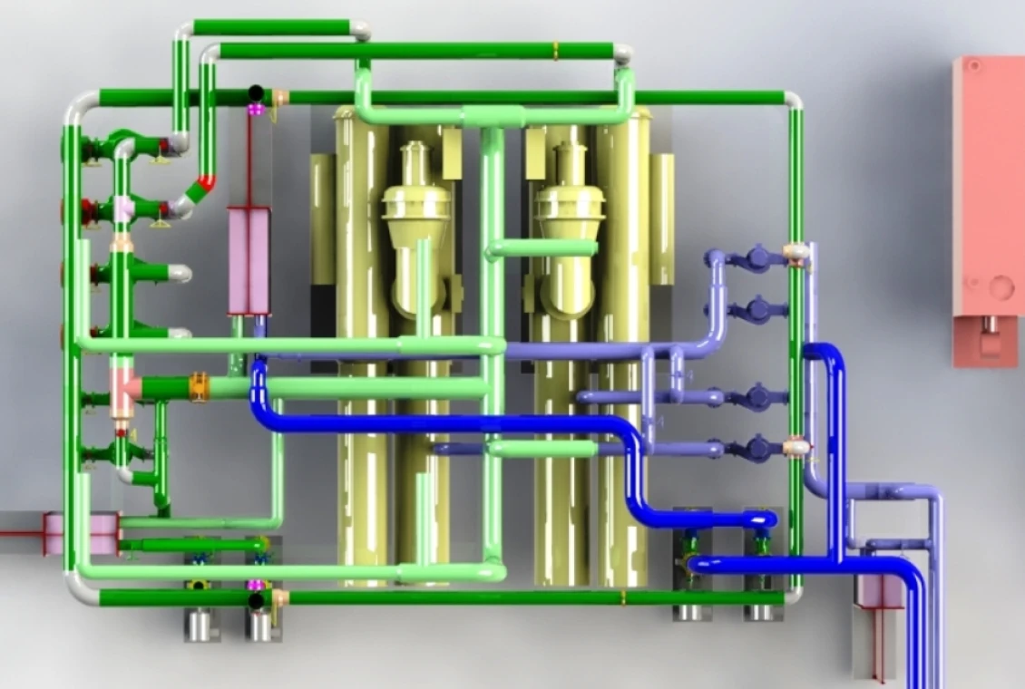 Colorful industrial pipe system diagram